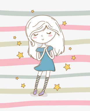 beautiful little girl with pastel colors and stars