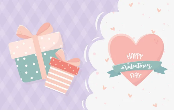 Happy valentines day decorative gifts heart ribbon — стоковый вектор