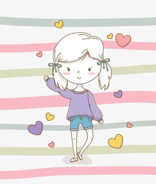 Beautiful little girl with pastel colors and hearts — Vetor de Stock