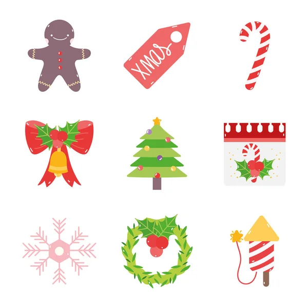 Merry christmas decoration ornament icons set — Stockvektor