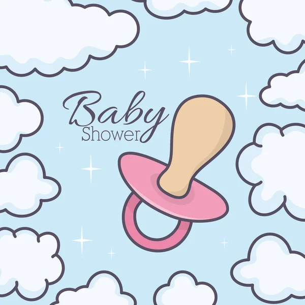 Baby shower pacifier nubes brillante fondo — Archivo Imágenes Vectoriales