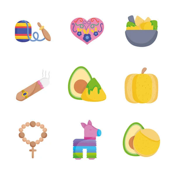 Collection mexican food culture traditonal icons — Vettoriale Stock