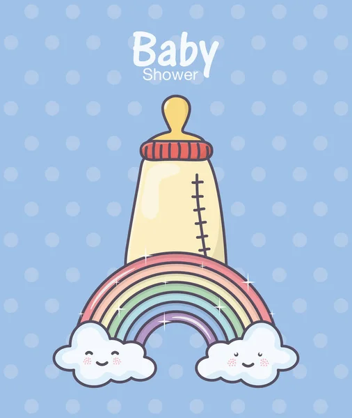 Baby shower alimentando las nubes arco iris polka punto de fondo — Archivo Imágenes Vectoriales