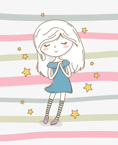 Beautiful little girl with pastel colors and stars — Stockový vektor