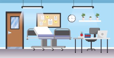 professional hospital room with first aid and stretcher