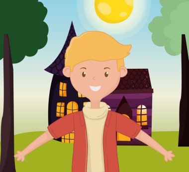 smiling young man standing front country home