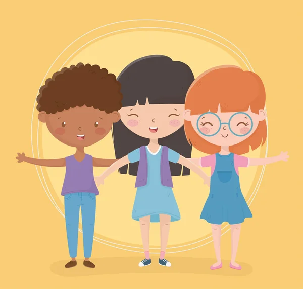 Счастливый детский день группа девочек обнимает разнообразие — стоковый вектор