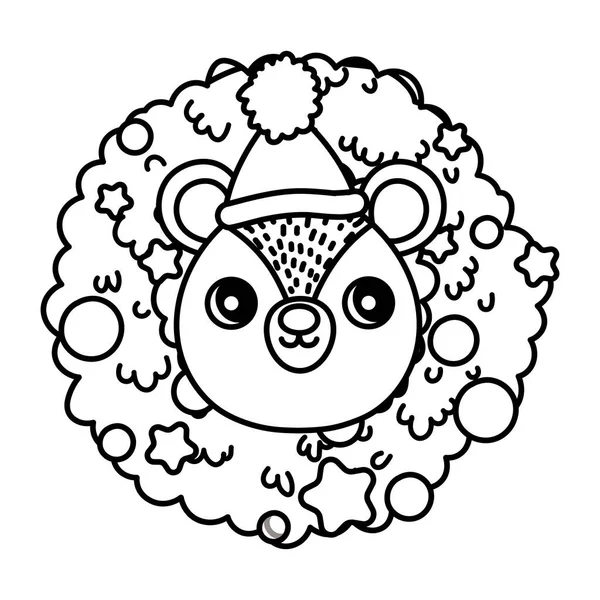 Милая медвежья голова с шариками-венками, счастливая толстая линия — стоковый вектор