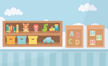 boards with alphabet numbers boxes and shefl room toys
