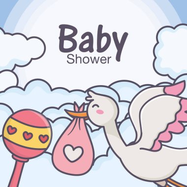 baby shower stork diaper pink rattle clouds