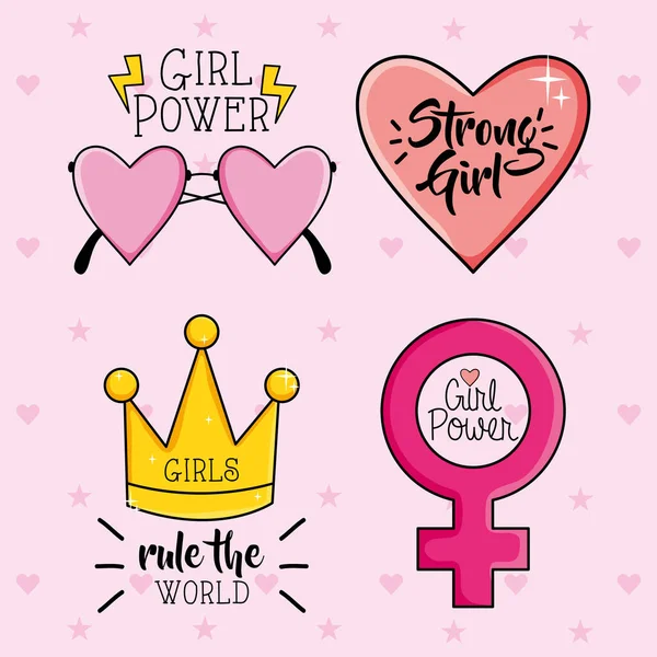 Power girl stickers pop art style - Stok Vektor