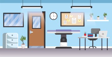 professional hospital with medical stretcher and desk