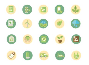 ecological green energy block icons collection