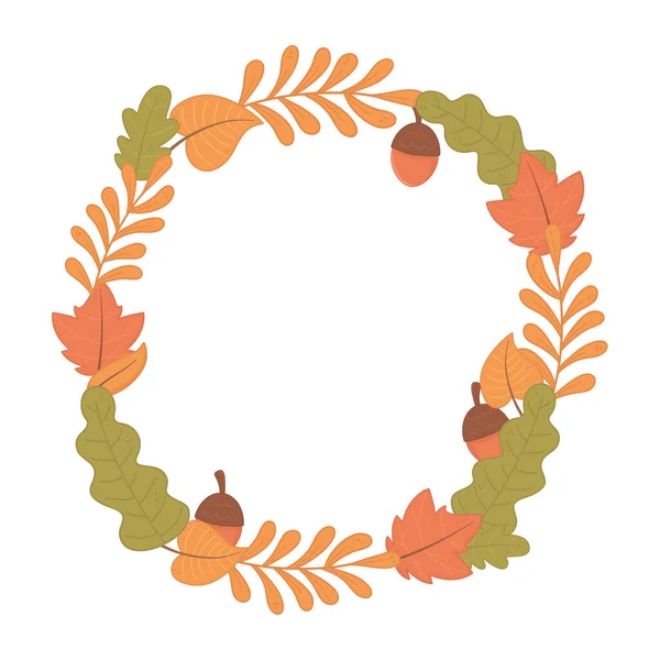 Autumn foliage leaves wreath acorns — Stockvektor