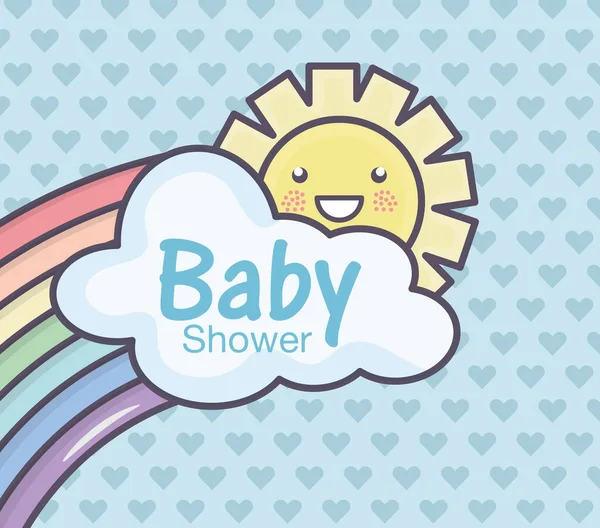 Baby shower rainbow cloud sun hearts decoration background — Vetor de Stock