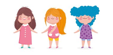 cute three little girl cartoon on white background