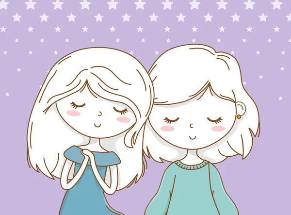 Beautiful little girls couple with pastel colors — стоковый вектор