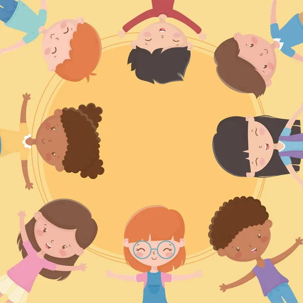 Happy childrens day group kids together celebration — Stockvektor