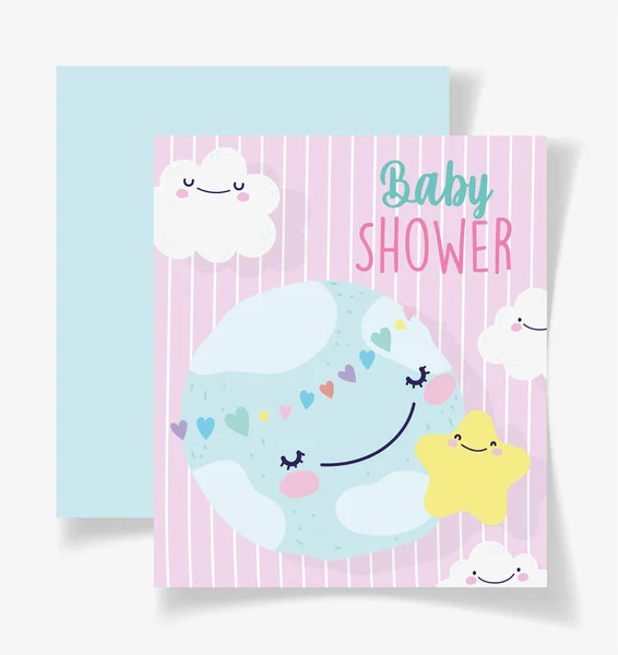Kawaii world star clouds baby shower card — 스톡 벡터