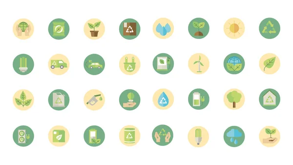 Ecological green energy block icons collection — Vetor de Stock