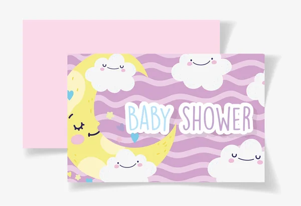 Cute moon and clouds cartoon baby shower card — Archivo Imágenes Vectoriales