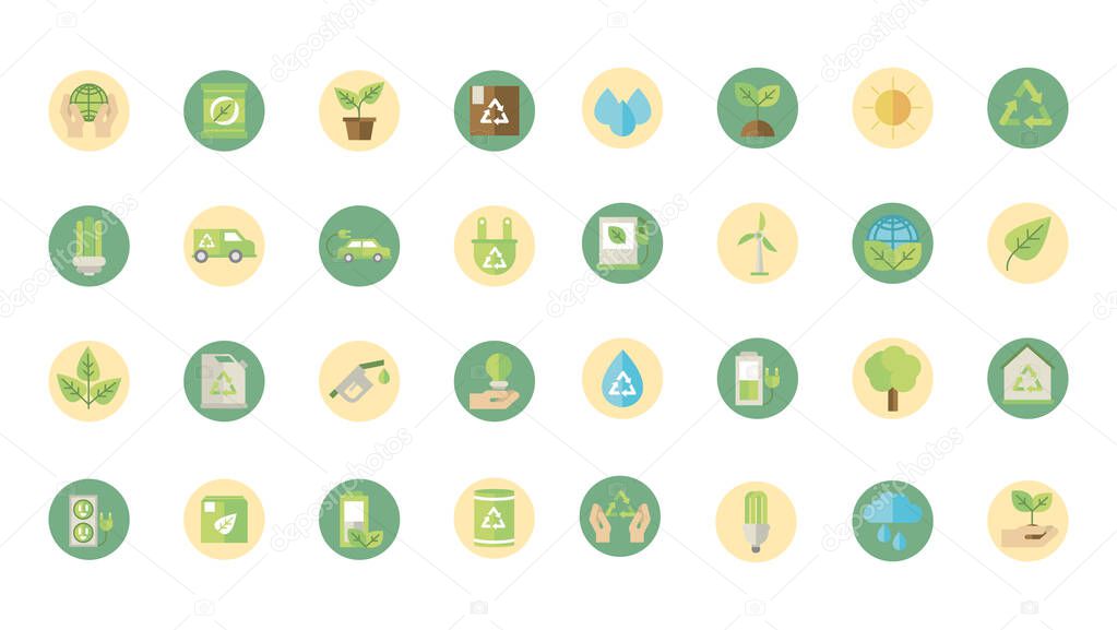 ecological green energy block icons collection