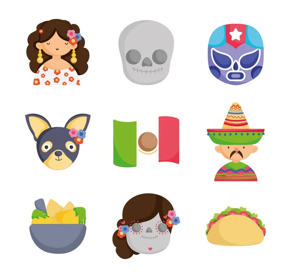Collection mexican food culture traditonal icons — Vetor de Stock