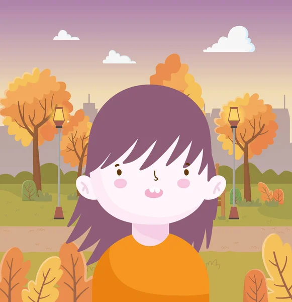 Sonriente niña en el parque naturaleza al aire libre — Vector de stock