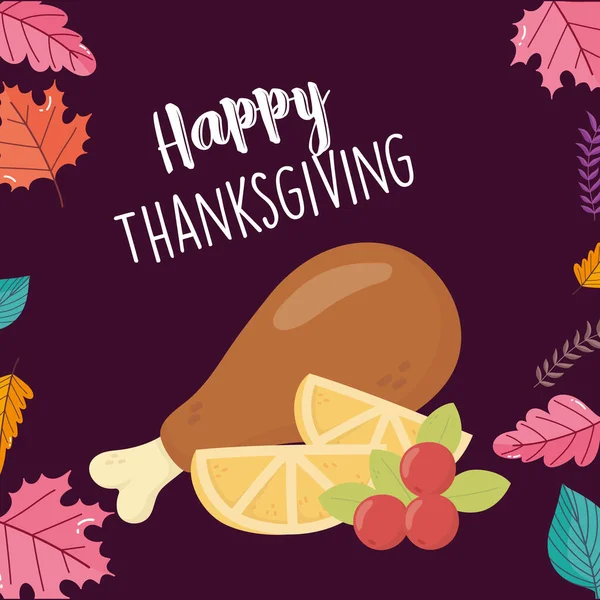 Happy thanksgiving day turkey leg and slices lemon — Διανυσματικό Αρχείο