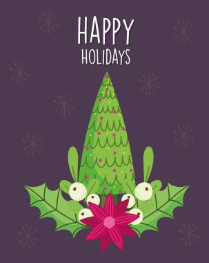 merry christmas celebration tree with balls flower holly berry