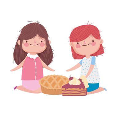 happy thanksgiving day cute little girls with pie and cake