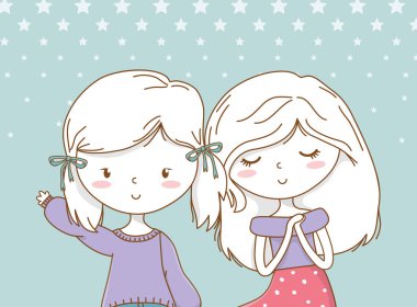 beautiful little girls couple with pastel colors