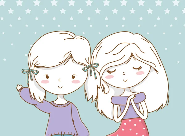 Красива пара маленьких дівчаток з пастельними кольорами — стоковий вектор
