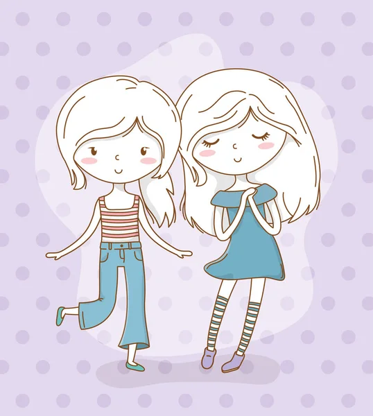 Beautiful little girls couple with pastel colors — Image vectorielle