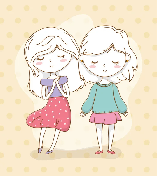 Beautiful little girls couple with pastel colors — Stockový vektor