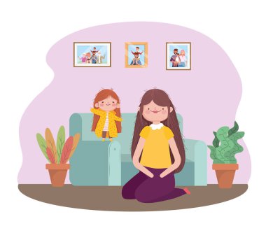 mother and daughter sitting in sofa happy thanksgiving celebration