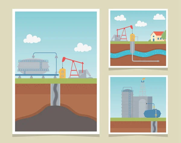 Refinery industry process exploration fracking cards — Stockvektor