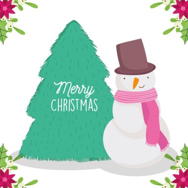 merry christmas celebration snowman tree flowers leaves
