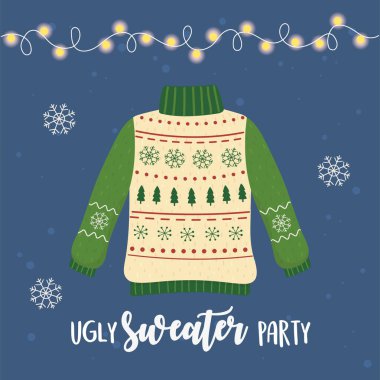 christmas ugly sweater party snowflakes trees decoration