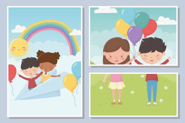 Happy childrens day celebration international banners — Archivo Imágenes Vectoriales