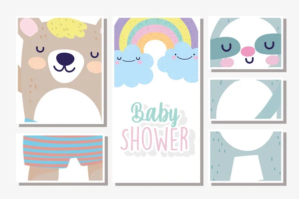 Baby shower cards bears rainbow clouds decoration —  Vetores de Stock