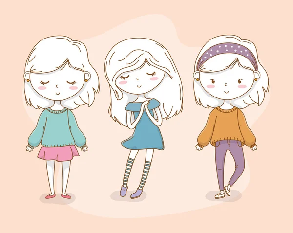 Mooie kleine meisjes groep met pastel kleuren — Stockvector