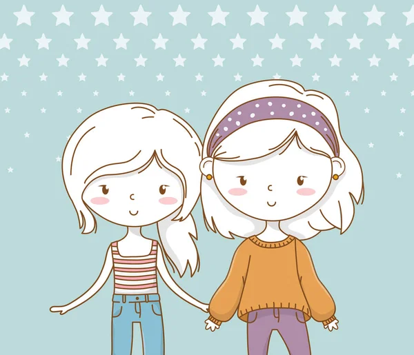 Beautiful little girls couple with pastel colors — Stockový vektor