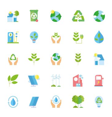 ecology renewable environment recycle icons collection