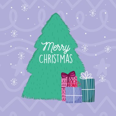 merry christmas celebration tree gift boxes snowflakes