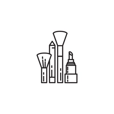 make up brushes and lipstick flat style icon