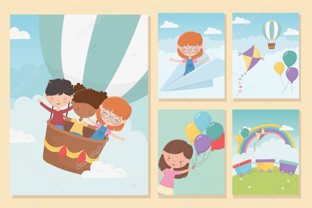 happy childrens day girls and boys funny celebration banners