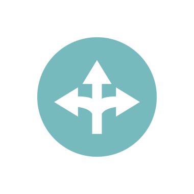 icon of three way direction arrow in color circle