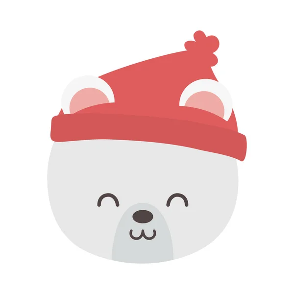 Polar bear head with hat merry christmas — Image vectorielle