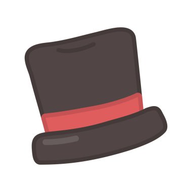 black top hat red ribbon white background